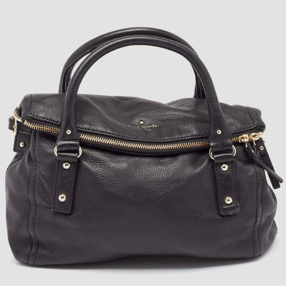 kate spade Black Pebbled Leather Top-Handle Satchel with Gold Hardware